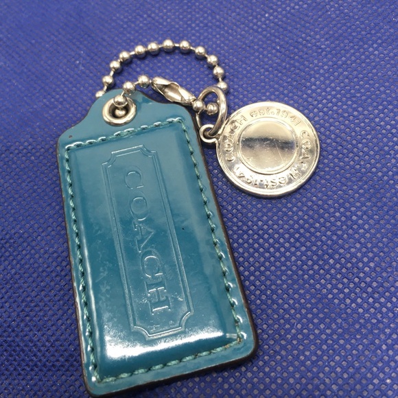 COACH Blue Hang Tag w/Embossed Round Silver Tone Button Key Fob Charm Keychain - Picture 3 of 6